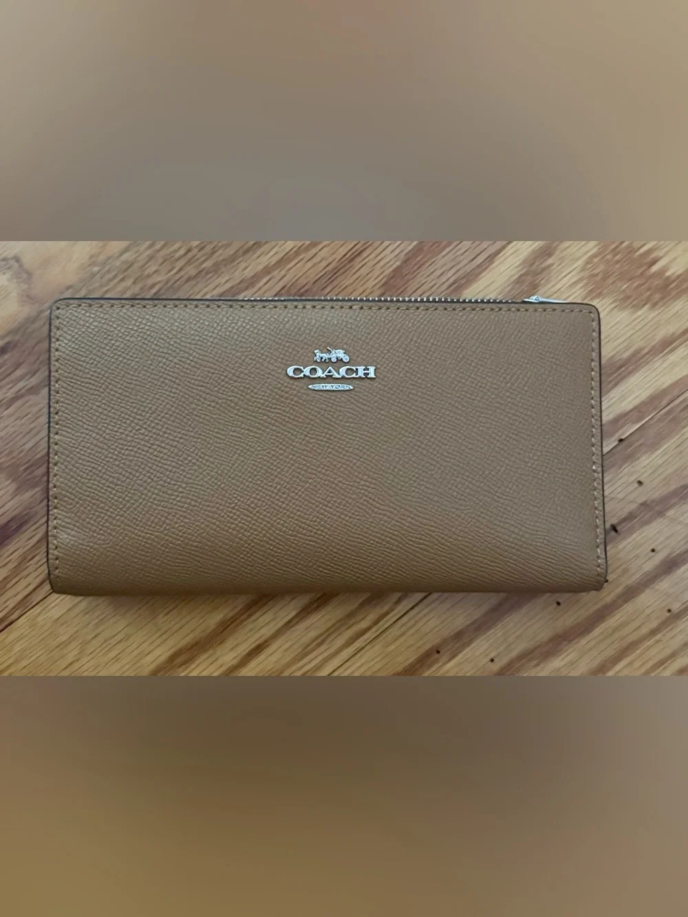 Coach Brown Zip-Around Continental Wallet with Silver Logo